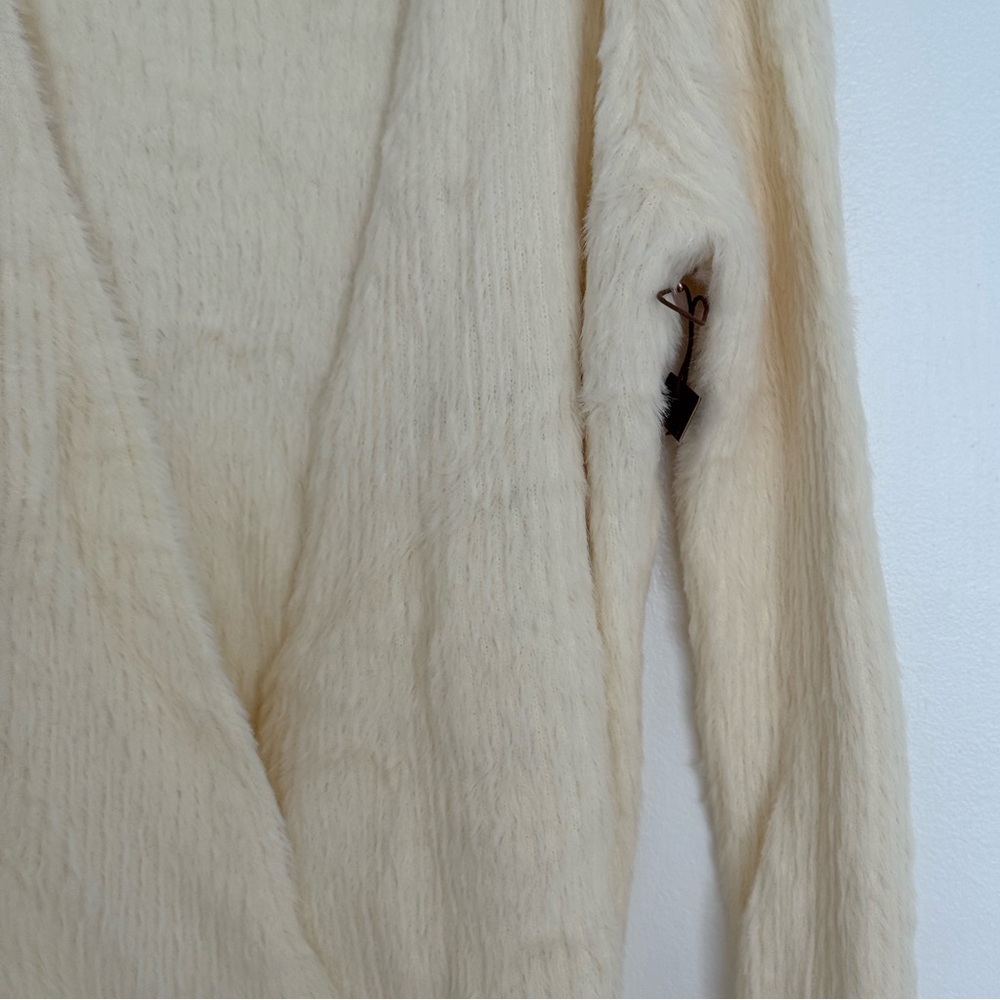 Kerisma Cream Fuzzy Long Sleeve Wrap Sweater Top - Picture 3 of 8